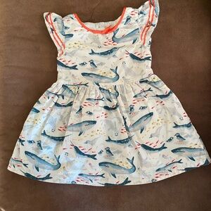 Whale Print Kids Dress - White and Blue